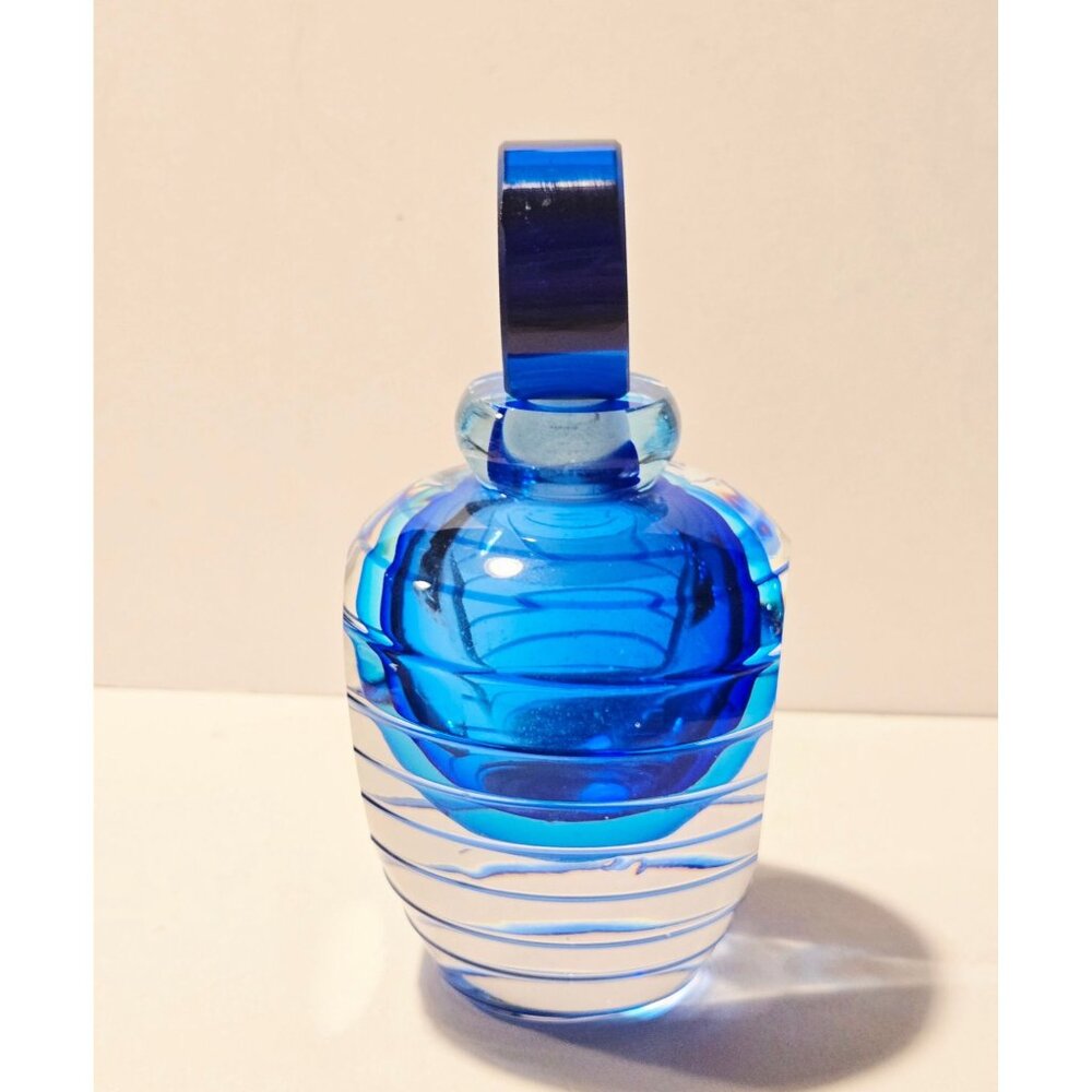 Huge Fifth Avenue Crystal Blue Art Glass Perfume Bottle Tall Clear & Swirl Desig - Picture 2 of 12